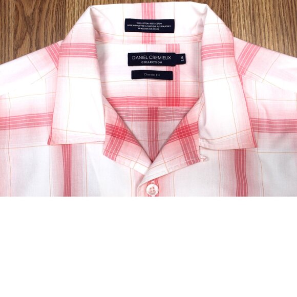 DANIEL CREMIUEX CLASSIC FIT 100% COTTON SHIRT PINK WINDOWPANE LARGE, L - Picture 1 of 4